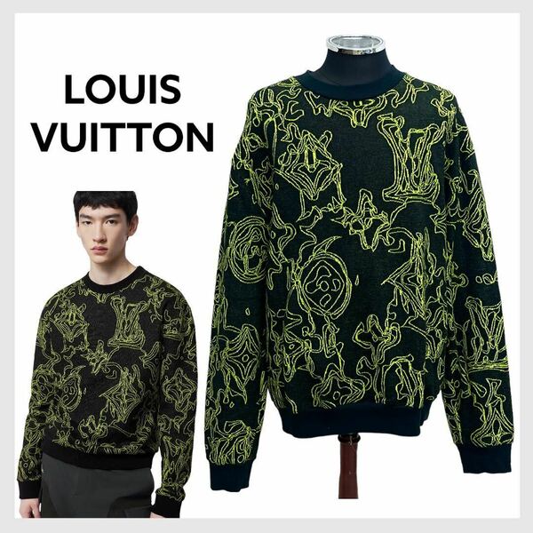 高級 定価172,700円 LOUIS VUITTON ルイヴィトン 23AW モノグラム コットンクルーネック ジャカード ニット セーター 1ABJ94 HPY11WZ64