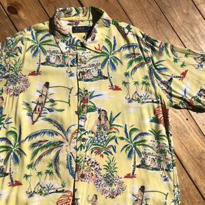 USA б/у одежда Ralph Lauren POLO Polo гавайская рубашка мужской M размер желтый короткий рукав fla cocos nucifera. дерево красочный RALPH лето предмет Hawaiian T2511