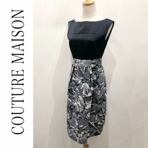 COUTURE MAISON クチュールメゾン ワンピースドレス ひざ丈 袖なし バイカラー 花 コクーンスカート アーバンリサーチ パーティー お呼ばれ