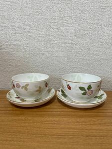 本日限定　美品【WEDGWOOD】 ウェッジウッド　ワイルドストロベリー　パステル　ジャパニーズティーカップ　ソーサー　2客セット