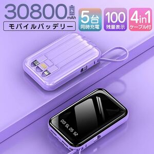 モバイルバッテリー 30800mAh 軽量 急速充電 大容量 パープル