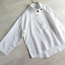 ザラ ZARA◆麻100% リネン 大ボタン バンドカラーハイネック プルオーバー ブラウス size S_画像4