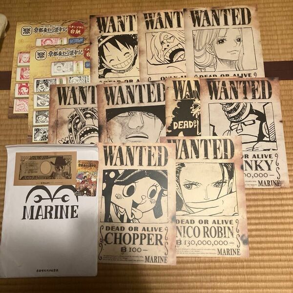 麦わら道中記　手配書とスタンプラリー台紙2枚とその他　ワンピース ONEPIECE ポスター　直筆メッセージ　非売品　レア