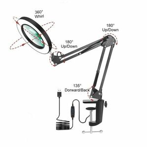 スタンドルーペ LED ライト付き クリップ式 USB給電 360°角度調整可能 拡大鏡 倍率8倍 3モード 10段階調光 読書 ネイル 自撮り gg0002の画像4