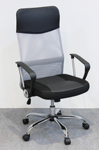 デスクチェア メッシュ張り 肘掛け付きオフィスチェアー グレー色（灰色） 回転事務椅子 JC-200_画像1