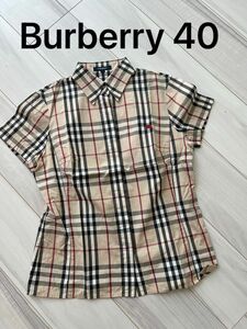 670 極美品　Burberry ノバチェック　半袖　ブラウス　40 大きめ　Lバーバリー チェック シャツ コットン ブラウス