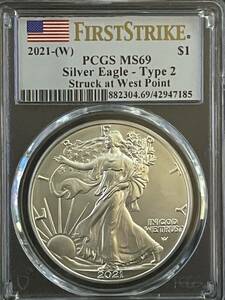 PCGS MS69 アメリカ イーグル銀貨 2021年 First Strike West Point タイプ-２　銀99.9%