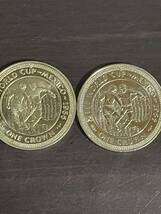 英領マン島　1986年メキシコワールドカップ　エリザベス2世 ワンクラウン　プルーフ記念硬貨 2枚_画像2