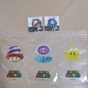 スーパーマリオ キーチャーム2枚 ジップバッグ3枚 サントリー