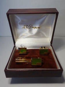 S.T.Dupont デュポン タイピン カフス ネクタイピン 箱あり キャメル/グリーン×ゴールド