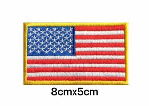 アメリカ国旗ワッペン 約8cmx5cmパッチ ベルクロ ゴールド ミリタリー星条旗 ミリタリー パッチ 刺繍ワッペン 刺繍 国旗 ベルクロ サバゲー