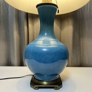 中国古美術 清朝期 藍釉 花瓶 陶器 台座 照明 スタンドライト フロアランプ 唐物 中国古玩 の画像3