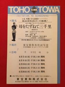 67083『母をたずねて三千里』試写状　高畑勲　デ・アミーチス　小田部羊一　松尾佳子