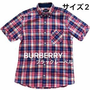 BURBERRY blacklabel バーバリーブラックレーベル半袖シャツ　ボタンダウンチェック柄　サイズ2 ホースマーク