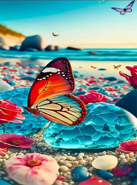 ダイヤモンドアート　海辺の蝶