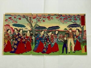 Art hand Auction Frühe Meiji-Zeit Ukiyo-e Hiroshige Tokio Berühmte Orte Ueno-Park Shinobazu-Teich Nakajima Benten-Ansicht 3er-Set Farbholzschnittdruck Ukiyoe Nishiki-e, Malerei, Ukiyo-e, drucken, Andere