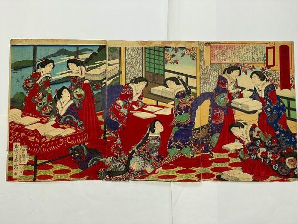 Early Meiji period Ukiyo-e Mensai Nagashima (Newspaper) Set of 3 drawings of pledget production Sericulture Silkworm breeding Colored woodblock print Ukiyoe Nishiki-e, painting, Ukiyo-e, print, others