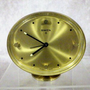 S65 当時物 スイス製 SWIZA スウィザ 楕円型 金属製 機械式 置時計 動作します 昭和 レトロ アンティーク ビンテージ ゼンマイ 手巻きの画像1