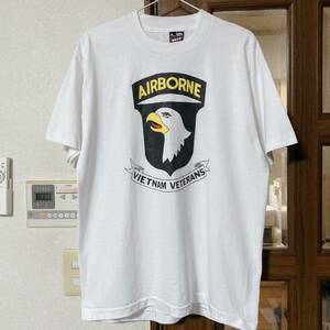 レア デッドストック AIRBONE ミリタリー ベトナム戦争 Tシャツ 80s Lビンテージ 古着 プリント バンド 90s 