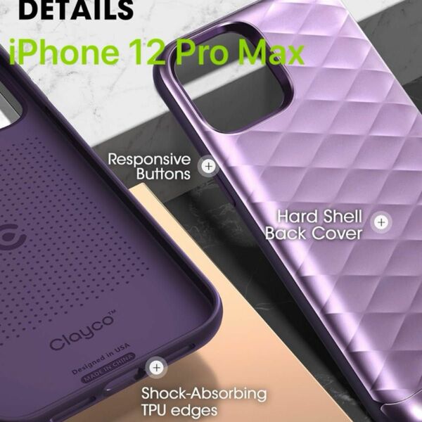Clayco iPhone 12 Pro Max ケース 6.７インチ パープル