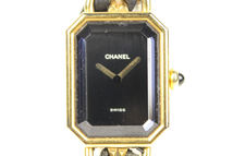 【え仙】CHANEL シャネル プルミエール 腕時計 ゴールド系 ブラック文字盤 クオーツ レディース腕時計 MCZ01LLL99_画像1