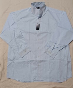 (未着用品) 日本製 紳士 大きいサイズ イタリアンカラーシャツ サイズ 5L ワイシャツ Yシャツ ブルー ストライプ