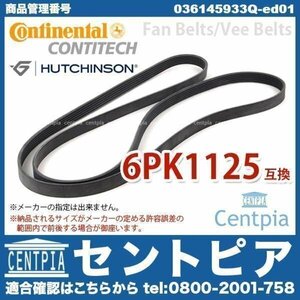 ファンベルト ワーゲン ルポ 6EAVY 6XAUA 6XBBY 036145933 6PK1125 Vベルト リブベルト LUPO CONTINENTAL/HUTCHINSON製