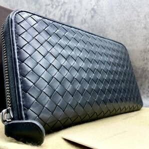 美品/付属品完備 BOTTEGA VENETA ボッテガヴェネタ 長財布 オーガナイザー イントレチャート メンズ ビジネス レザー ブラック 黒 本革の画像1