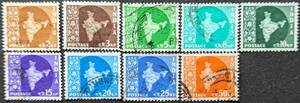 【外国切手】 インド 1958-1963年 発行 インドの地図 消印付き