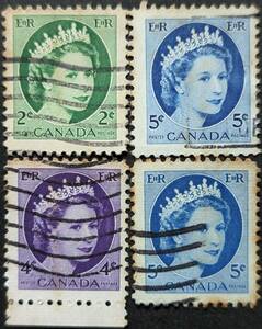 【外国切手】 カナダ 1962年01月13日 発行 エリザベス女王2世 - 2蛍光ストライプと1954年の切手 消印付き