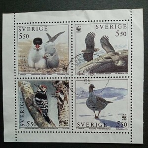1003　スウェーデン使用済切手4種連刷ペーン「世界自然保護基金」