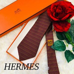 HERMES エルメス メンズ 男性 紳士 ネクタイ ブランドネクタイ 総柄 パープル 紫 ビジネス 結婚式 二次会 美品 未使用に近い 剣先 9cm