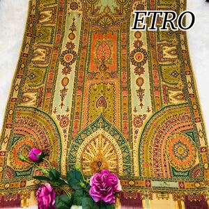 ETRO エトロ レディース 女性 婦人 スカーフ ブランドスカーフ グリーン 緑 ヴィンテージの風格 レトロ 美品 未使用に近い 158×65cm