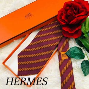 HERMES エルメス メンズ 男性 紳士 ネクタイ ブランドネクタイ 総柄 ストライプ 紐 ヒモ ひも パープル 紫 結婚式 ビジネス 剣先 10cm