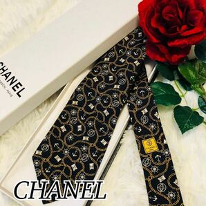 CHANEL シャネル メンズ 男性 紳士 ネクタイ ブランドネクタイ 総柄 ココマーク 黒 ブラック ビジネス 結婚式 二次会 お洒落 剣先 9.5cmの画像1