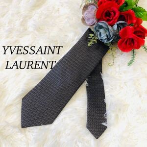 YvesSaintLaurent イヴサンローラン YSL メンズ 男性 紳士 ネクタイ ブランドネクタイ 総柄 グレー 結婚式 モード ロック 剣先 8cm