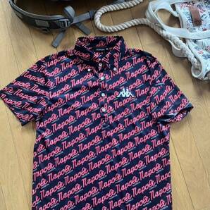 超美品 新品同様 カッパ kappa GOLF 高品質吸汗速乾 ストレッチ素材 襟ボタンダウン仕様 プリントデザイン 半袖ポロシャツ sizeM 身長170cmの画像2