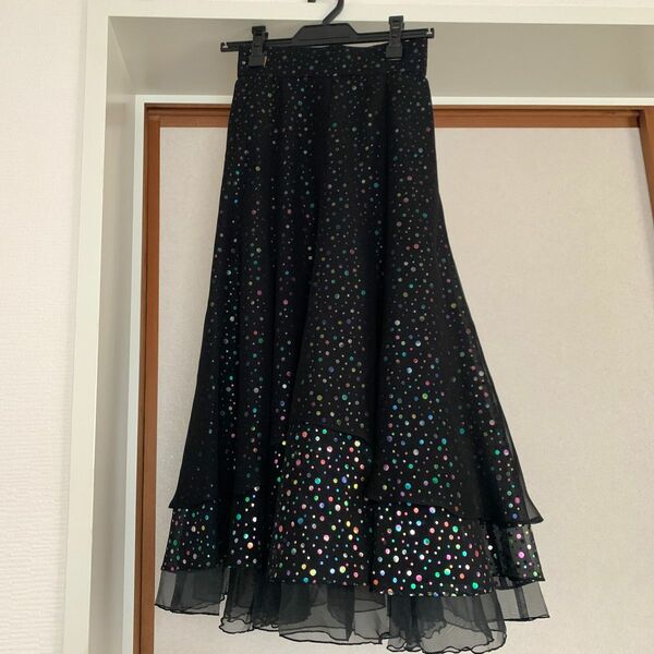 社交ダンス　スカート　ブラック　ラメ　カラオケ　日本製　Coral Sサイズ