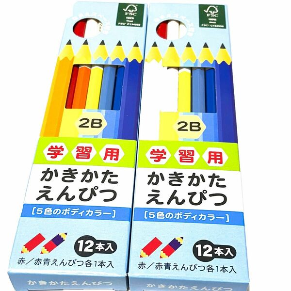 大特価　かきかた鉛筆　5色のボディカラー　2B