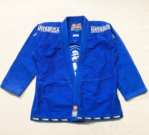 ★HAYABUSA ハヤブサ ファイトウェア 柔術着 柔術衣 格闘技 軽量 ブルー 青 刺繍 上のみ サイズA3 綿100％ メンズ 1.25kg★