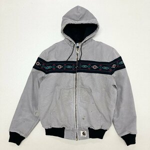 ●90s Carhartt カーハート アクティブジャケット ダックパーカー フーディー フルジップ 刺繍タグ ネイティブ柄 グレー メンズ 1.18kg●