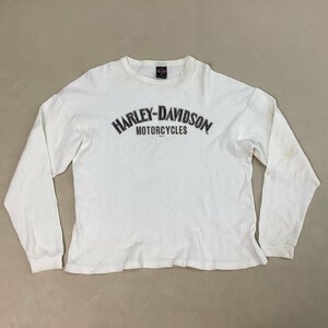 ■90s USA製 HARLEY DAVIDSON ハーレーダビッドソン サーマルカットソー 長袖ロンT ロゴプリント アメリカ古着 サイズXL 白/0.38kg■