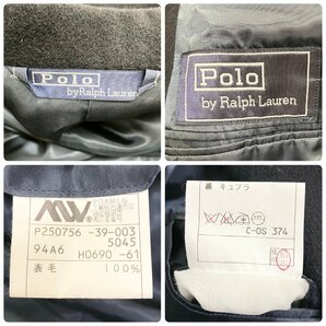 ●80s 90s Polo by Ralph Lauren ポロ ラルフローレン ロングコート アウター シングル 毛100% ネイビー サイズ94A6 メンズ 1.39㎏●の画像7