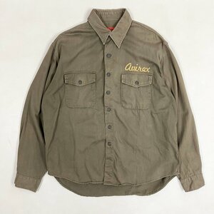 ◆【古着】AVIREX OFFICER'S UNIFORM アヴィレックス トップス 長袖 刺繍 シャツ ミリタリーシャツ Lサイズ 綿 カーキ メンズ 0.44kg