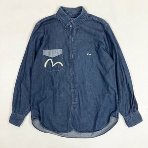 ◆【古着】EVISU エヴィス 長袖 デニムシャツ トップス ボタンダウン インディゴブルー サイズ40 メンズ 0.35kg