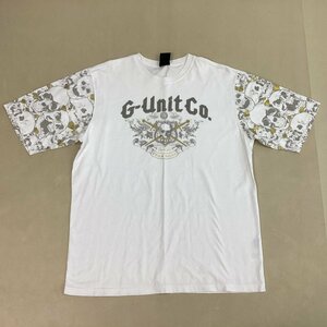 ■美品 G-UNIT ジーユニット スカルスタッズTシャツ ドクロ ゴールド ロゴ プリント 半袖 ビックT 丸首 メンズ サイズXXL 白/0.3kg■