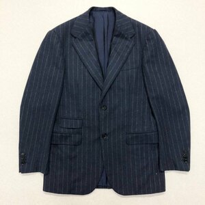 ●RING JACKET リングヂャケット テーラードジャケット シングル ストライプ ウール100％ 日本製 ネイビー系 サイズ50 メンズ 0.81kg●