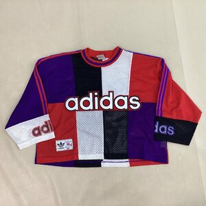 ■80s-90s 銀タグ adidas アディダス デサント製 メッシュ7分丈配色切替トップス Y2K ヴィンテージ 日本製 サイズL-0 赤紫系/0.32kg■