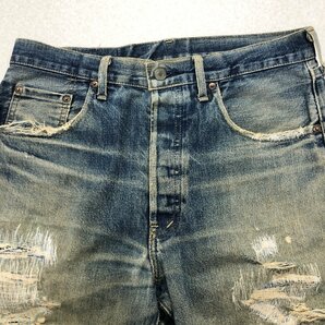 ●90s Levi's リーバイス デニムパンツ 503B ビッグE 革パッチ ボタン裏刻印J22 赤耳 ボタンフライ ダメージ加工 W33/L36 メンズ 0.75kg●の画像3