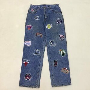 ■UNK アンク バギーデニムパンツ NBA オールスター チームエンブレム 全面刺繍ロゴ メンズ サイズW34 /0.94kg■